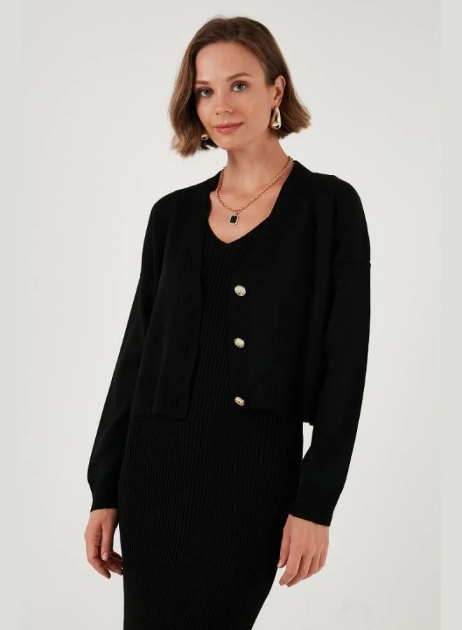 Lela Lela V-Neck Buttoned Knit Crop Cardigan Women's Cardigan 4616170