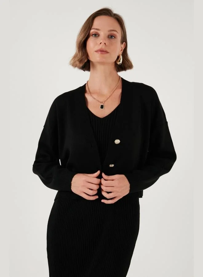 Lela Lela V-Neck Buttoned Knit Crop Cardigan Women's Cardigan 4616170