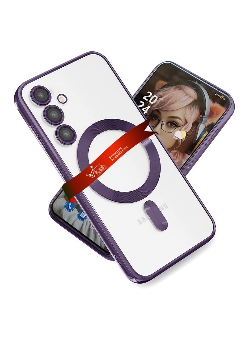 Wtech Magsafe Shockproof Luxury Plating Hybrid Clear PC Case Cover For Samsung Galaxy S24 5G 2024 Purple - Image 1