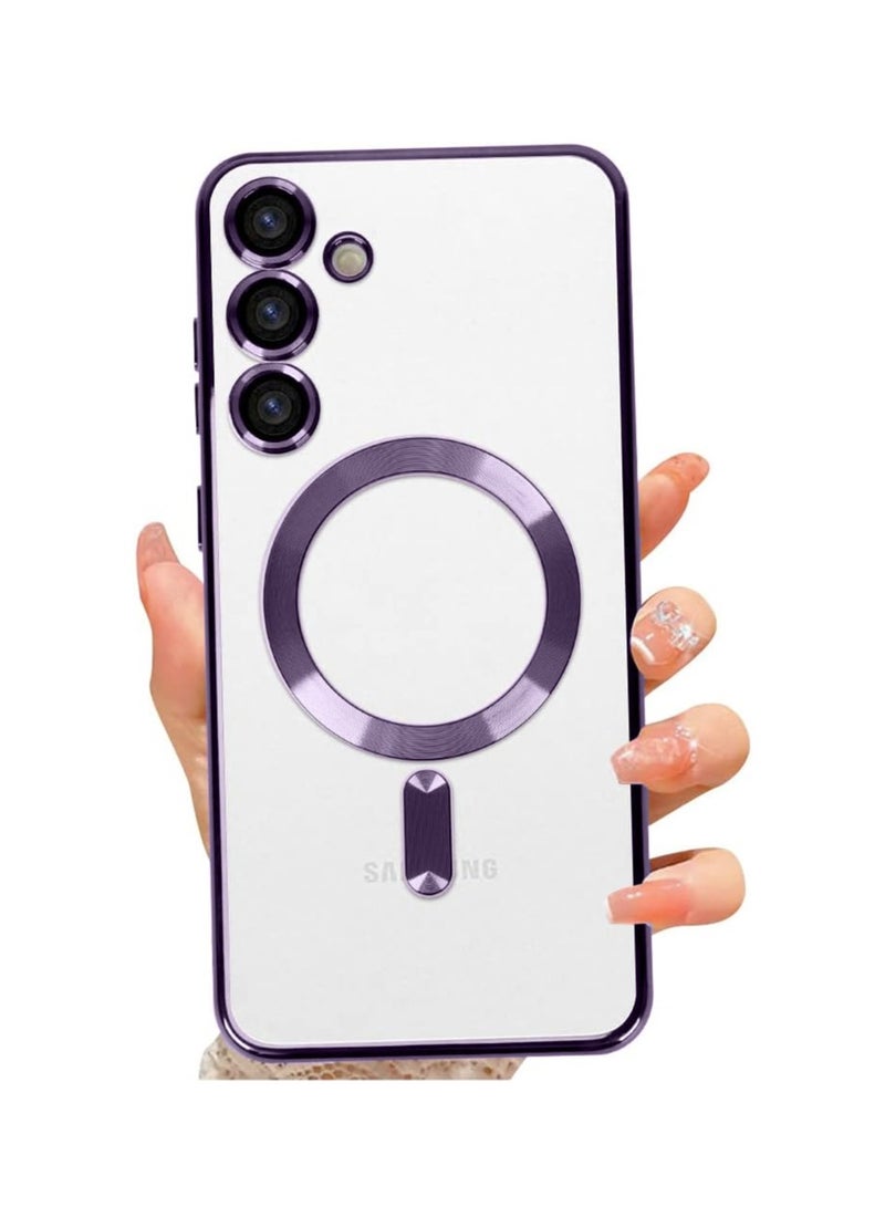 Wtech Magsafe Shockproof Luxury Plating Hybrid Clear PC Case Cover For Samsung Galaxy S24 5G 2024 Purple - Image 2