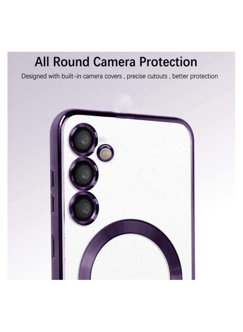 Wtech Magsafe Shockproof Luxury Plating Hybrid Clear PC Case Cover For Samsung Galaxy S24 5G 2024 Purple - Image 3