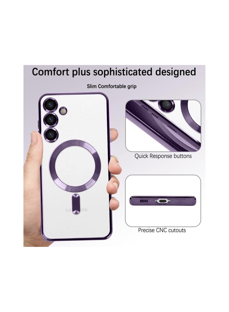 Wtech Magsafe Shockproof Luxury Plating Hybrid Clear PC Case Cover For Samsung Galaxy S24 5G 2024 Purple - Image 4