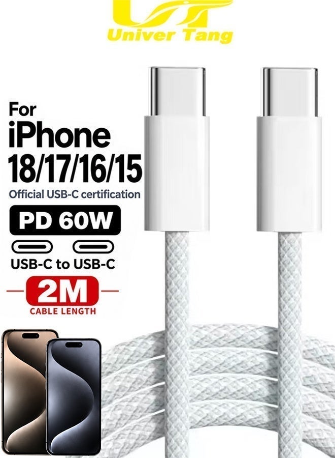 صورة العالمة التوافق الشامل: يتميز كابل USB-C إلى USB-C بتوافق واسع ومرن مع iPhone 18 Pro / 18 Pro Max / 17 / 17 Pro / 17 Pro Max / 17 Air / 16 / 16 Pro / 16 Pro Max / 15 / 15 Pro / 15 Plus / 15 Pro Max، وiPad Mini / Pro، وMacBook Pro / Air، وأجهزة Samsung Galaxy وغيرها، كما يدعم جميع الأجهزة المزودة بشواحن USB-C بتقنية PD. - Image 1
