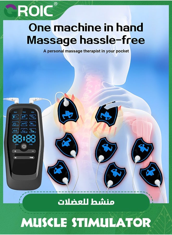 GROIC TENS Machine,Dual Channel TENS EMS Unit 9 Modes Muscle Stimulator for Pain Relief Therapy, Electronic Pulse Massager Muscle Massager with 10 Pads,TENS EMS Machine, Muscle Massager  - Image 5