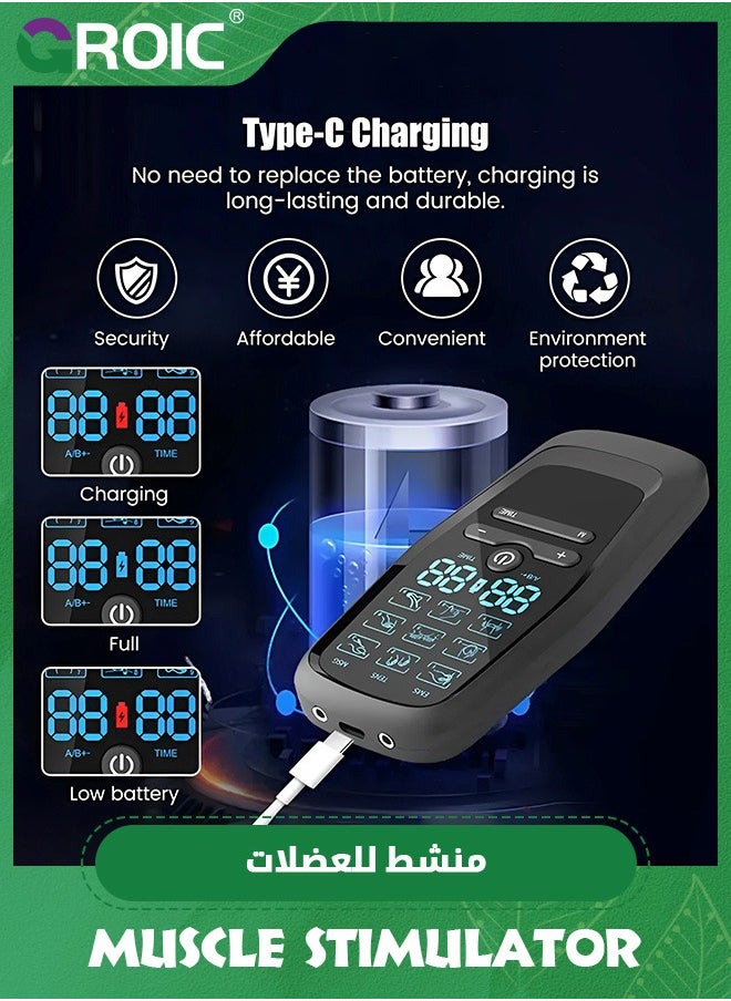 GROIC TENS Machine,Dual Channel TENS EMS Unit 9 Modes Muscle Stimulator for Pain Relief Therapy, Electronic Pulse Massager Muscle Massager with 10 Pads,TENS EMS Machine, Muscle Massager  - Image 2
