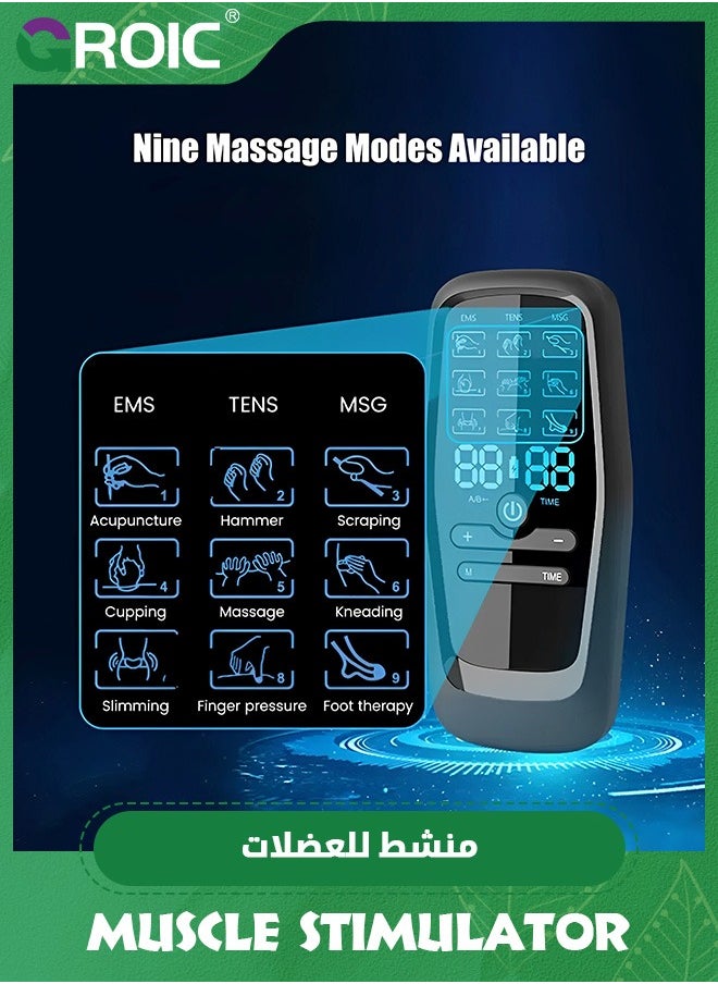 GROIC TENS Machine,Dual Channel TENS EMS Unit 9 Modes Muscle Stimulator for Pain Relief Therapy, Electronic Pulse Massager Muscle Massager with 10 Pads,TENS EMS Machine, Muscle Massager  - Image 3
