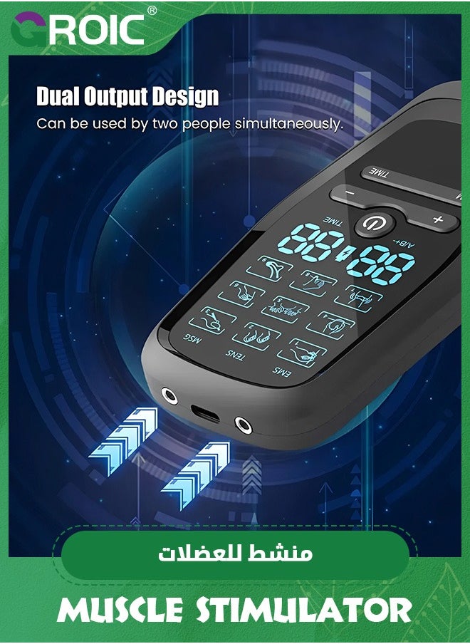 GROIC TENS Machine,Dual Channel TENS EMS Unit 9 Modes Muscle Stimulator for Pain Relief Therapy, Electronic Pulse Massager Muscle Massager with 10 Pads,TENS EMS Machine, Muscle Massager  - Image 4