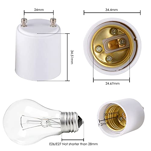 Onite GU24 to E27 E26 Adapter for LED Bulb, GU24 to Medium Base Converts Your Pin Base Fixture to Standard Screw-in Lamp Socket 4Pack - Image 2