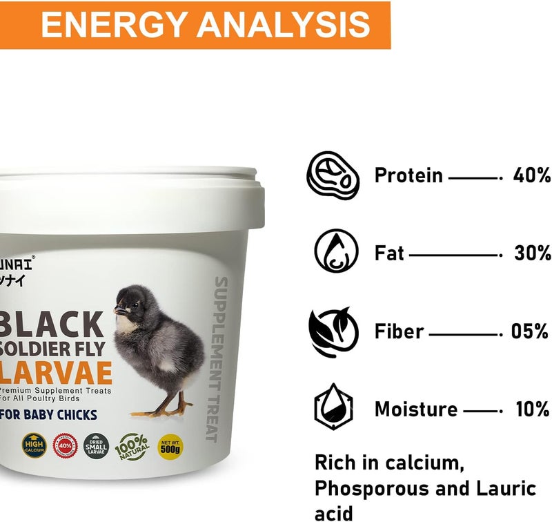 Tunai Black Soldier Larvae | 500g | 60X Calcium, Fortified with 40% Protein Energy, Natural Supplement Treat for Poultry, Hen, Chicken, cockBaby Chicken - Image 5