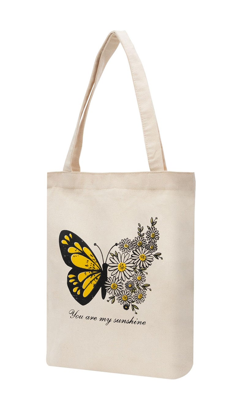 JUTEKA Canvas Tote Bag for Women with Zip, College Hand Bag for Girls, Reusable Shopping Bag (100% Organic Cotton) Tote Bag for Shopping, Travel & Beach (Butterfly) - Image 5