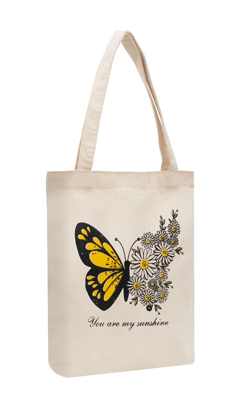 JUTEKA Canvas Tote Bag for Women with Zip, College Hand Bag for Girls, Reusable Shopping Bag (100% Organic Cotton) Tote Bag for Shopping, Travel & Beach (Butterfly) - Image 3