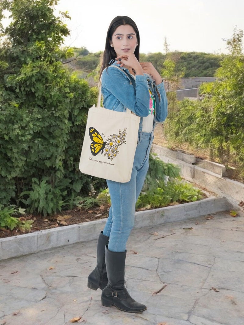 JUTEKA Canvas Tote Bag for Women with Zip, College Hand Bag for Girls, Reusable Shopping Bag (100% Organic Cotton) Tote Bag for Shopping, Travel & Beach (Butterfly) - Image 2