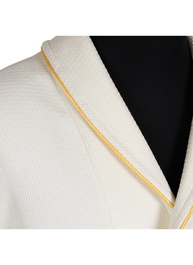 homes r us - Waffle Trimmed Robe, Off-White & Gold - Image 1