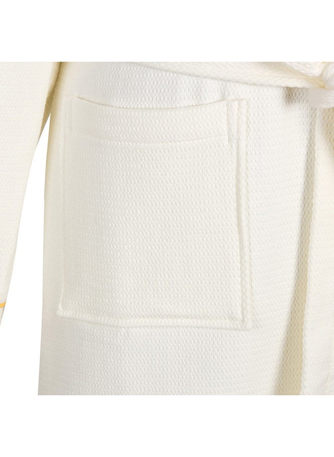 homes r us - Waffle Trimmed Robe, Off-White & Gold - Image 1