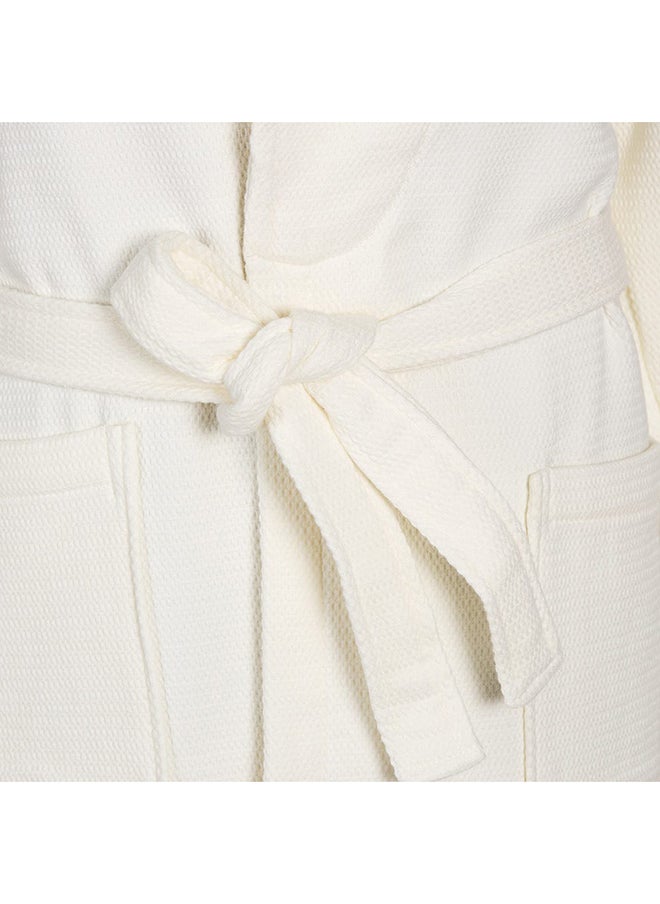 homes r us - Waffle Trimmed Robe, Off-White & Gold - Image 1