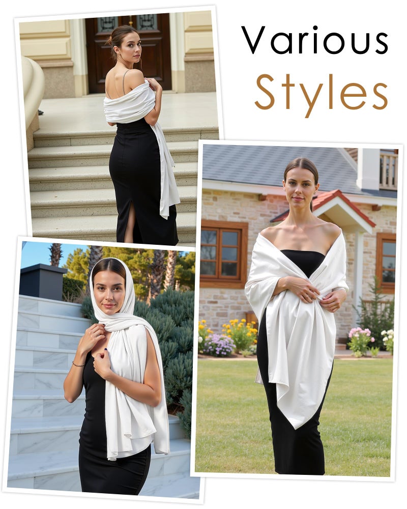 Sofier Satin Shawl Wraps for Women Evening Dresses Wedding Bridal Party Silky Scarf Formal Cover Up Bridesmaid Gifts White - Image 4