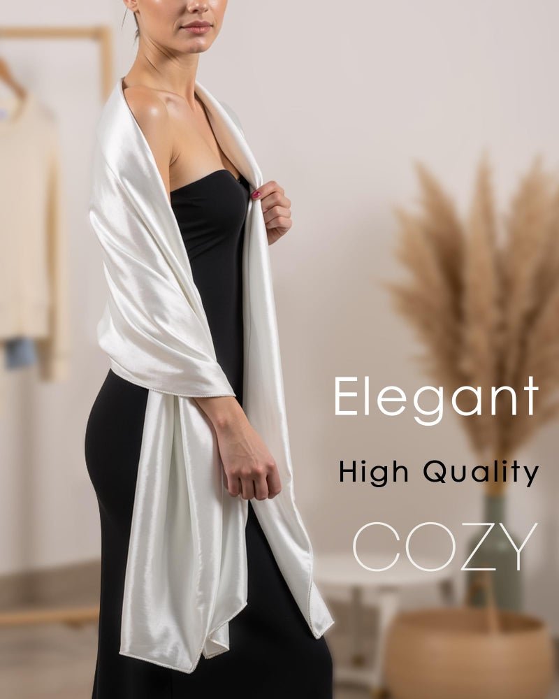 Sofier Satin Shawl Wraps for Women Evening Dresses Wedding Bridal Party Silky Scarf Formal Cover Up Bridesmaid Gifts White - Image 2