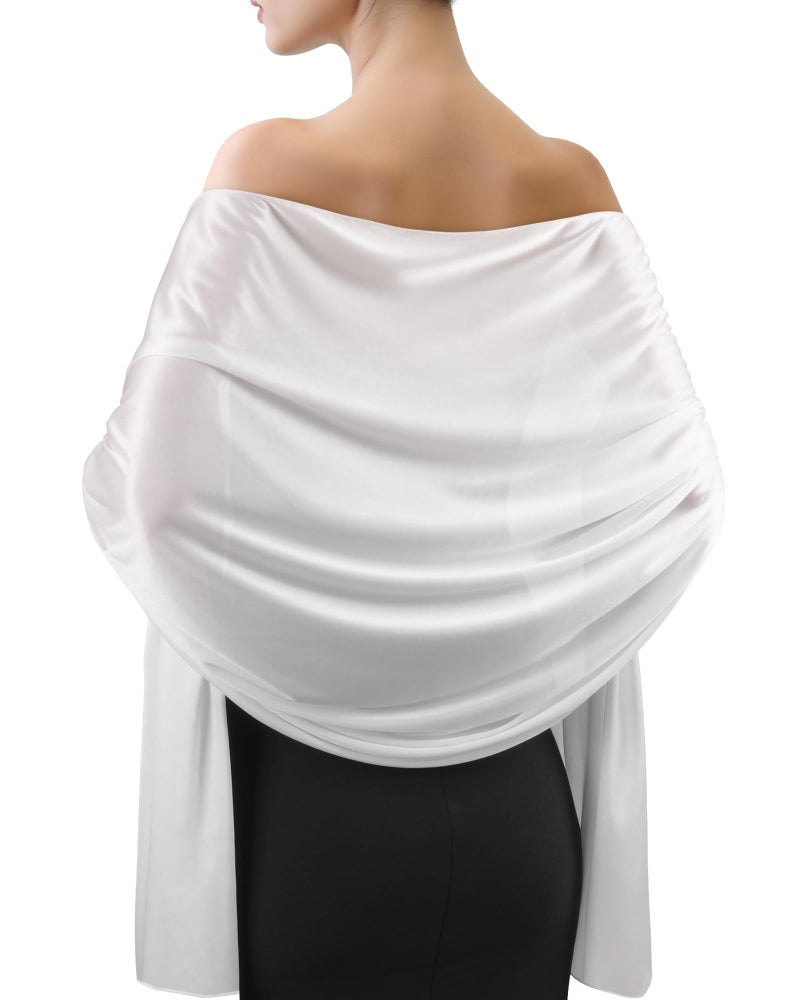 Sofier Satin Shawl Wraps for Women Evening Dresses Wedding Bridal Party Silky Scarf Formal Cover Up Bridesmaid Gifts White - Image 1