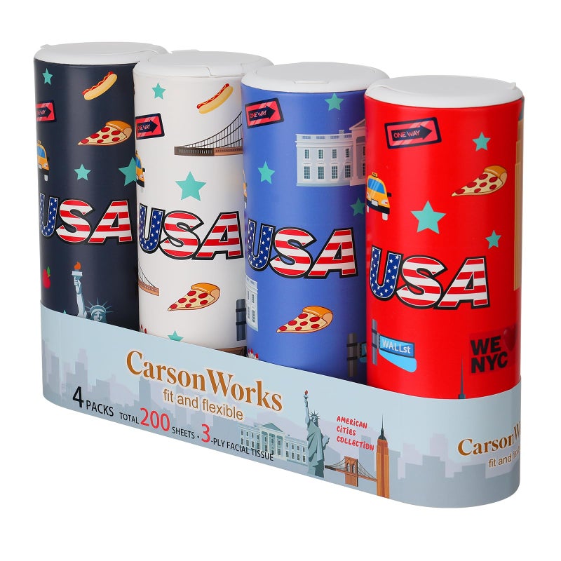 CarsonWorks Car Tissues Cylinder 4 Packs Round Tissue Box Holder Perfect for Car Cup Holder, Refill Car Tissue Box Round Container with Refill Tissues for Car Bathroom Office - Image 1