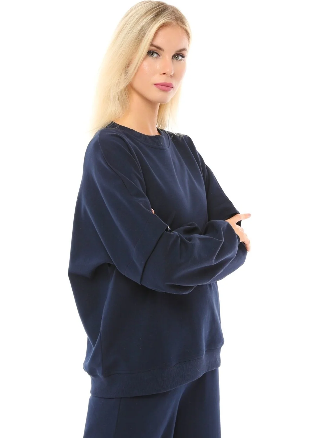 Defy'S Women's Oversize Sweat Sleeve Detail Navy Blue