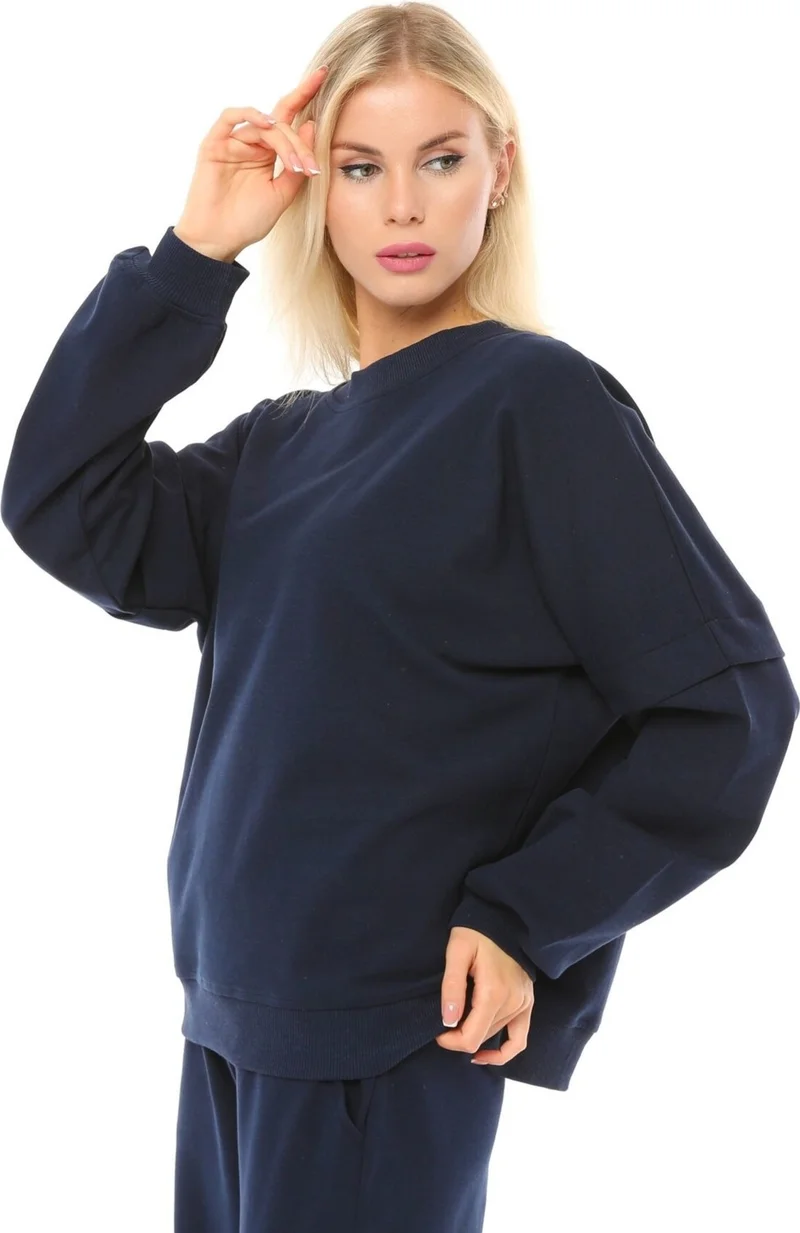 Defy's Women's Oversize Sweat Sleeve Detail Navy Blue