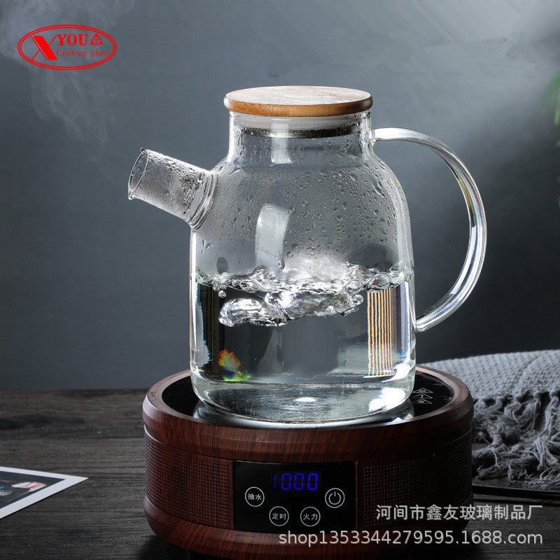 general Thick Glass Teapot with Bamboo Lid for Hot or Cold Beverages, Household Water Kettle - Image 4