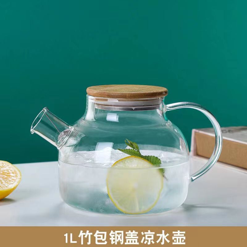 general Thick Glass Teapot with Bamboo Lid for Hot or Cold Beverages, Household Water Kettle - Image 1