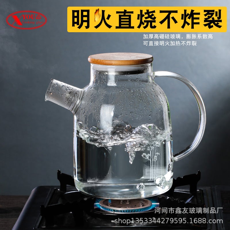 general Thick Glass Teapot with Bamboo Lid for Hot or Cold Beverages, Household Water Kettle - Image 5