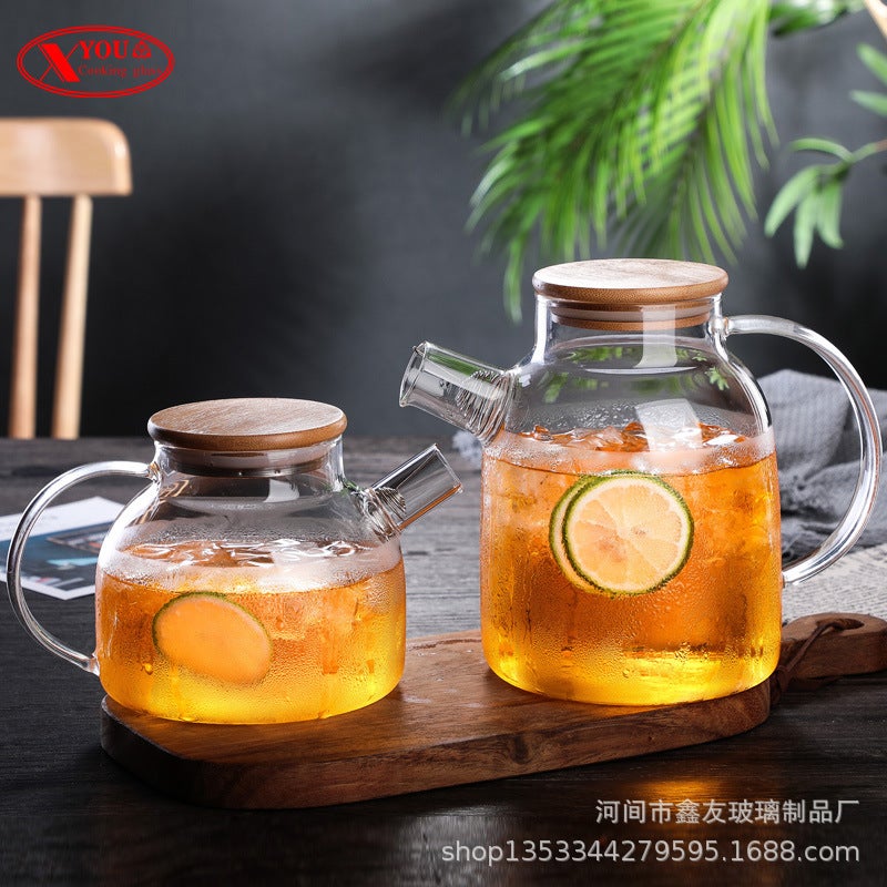 general Thick Glass Teapot with Bamboo Lid for Hot or Cold Beverages, Household Water Kettle - Image 2