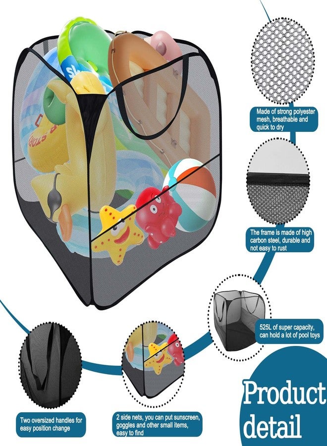 Feoang Pop up Pool Toy Storage Bin,32"X32"X30"Pool Float Organizer Bag with 2 Side Pockets Mesh Swimming Pool Toys Organizer with 4 Ground Nails for Inflatable Toys, Float, Beach Ball and Pool Accessories - Image 3