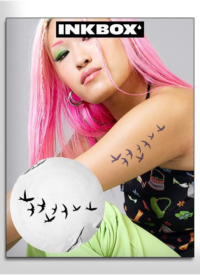 inkbox - Inkbox Temporary Tattoos, Semi-Permanent Tattoo, One Premium Easy Long Lasting, Water-Resistant Temp Tattoo with For Now Ink - Lasts 1-2 Weeks, Bird Tattoo, 5 x 2 in, Pajaros - Image 1