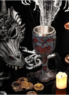 Generic Medieval Dragon Wine Goblet, Dragons Wine Chalice  Resin Dragon Cup Wine Glass Romantic Stainless Steel Drinking Cup Presents, Idea Goods for Game of Thrones 7 oz  - Image 2