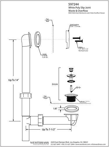 Westbrass 59724462 White 112 Tubular Pull Drain Bath Waste Drain Kit with 2Hole Overflow Faceplate Matte Black - Image 3