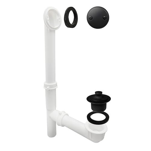 Westbrass 59724462 White 112 Tubular Pull Drain Bath Waste Drain Kit with 2Hole Overflow Faceplate Matte Black - Image 1