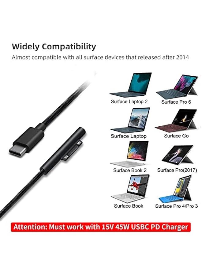 Nylon Braided Charging Cable for Microsoft Surface Pro 7/6/5/4/3Go3/2/1 Laptop 4/3/2/1 (Black, 6ft) - Image 2