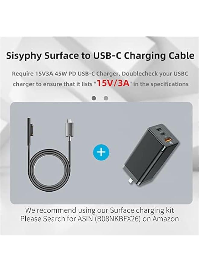 Nylon Braided Charging Cable for Microsoft Surface Pro 7/6/5/4/3Go3/2/1 Laptop 4/3/2/1 (Black, 6ft) - Image 5