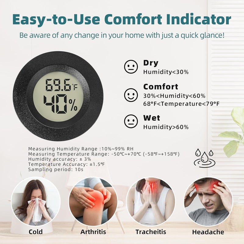 EWPJDK Mini Hygrometer Indoor Humidity Meter Hygrometer Thermometers 4 Pack Humidity Meters Gauge Hygrometer Mini Digital Thermometer Hygrometer for Humidors, Greenhouse, Garden, Cellar (4) - Image 2