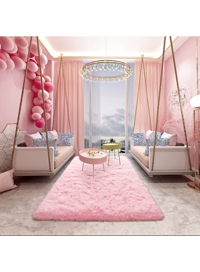 Noahas Fluffy 4x5.3 Pink Rugs for Bedroom Girls,Shaggy Kids Rug,Thick Shag Throw Floor Carpet,Soft Non-Slip Dorm Nursery Area Rugs for Living Room Home Decor Aesthetic - Image 5
