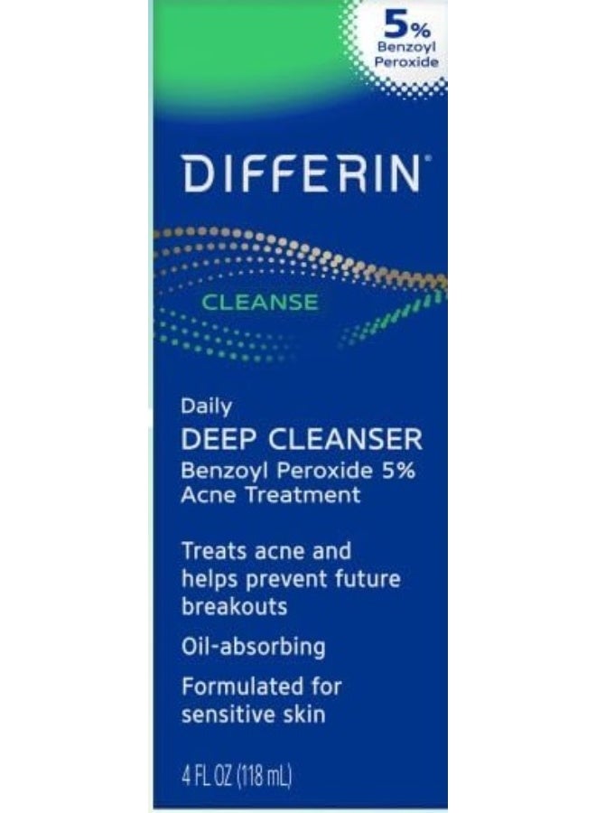 differin غسول الوجه لعلاج حب الشباب مع 5% من بيروكسيد البنزويل، منظف عميق يومي من صناع جل ديفرين، للعناية اللطيفة بالبشرة الحساسة المعرضة لحب الشباب، 4 أونصة (قد يختلف التغليف) - Image 1