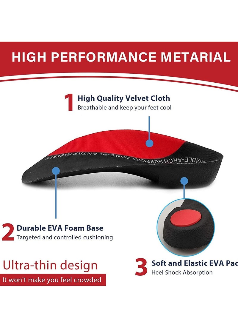 3/4 Length Plantar Fasciitis Arch Support Insoles Orthotics Shoe Inserts High Arch Flat Feet Over-Pronation Heel Pain Relief SIZE L
