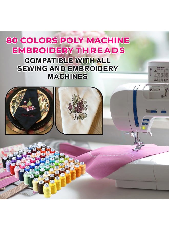 ThreadNanny 80 Spools Embroidery Sewing Machine Polyester Thread 120D/2 40weight Each Spool 500M(550) Compatible with Janome, Brother Babylock Singer Pfaff Husqvarna Bernina Machine - Image 2