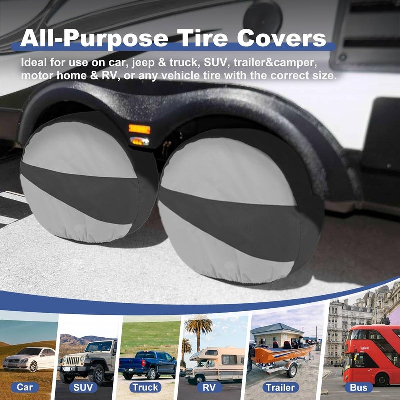 Vepagoo Explore Land Tire Covers 2 Pack - Tough Tire Wheel Protector for Truck, SUV, Trailer, Camper, RV - Universal Fits Tire Diameters 29-31.75 inches, Black & Gray - Image 4