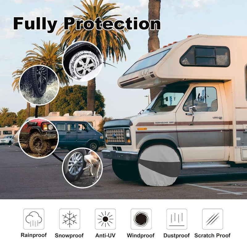 Vepagoo Explore Land Tire Covers 2 Pack - Tough Tire Wheel Protector for Truck, SUV, Trailer, Camper, RV - Universal Fits Tire Diameters 29-31.75 inches, Black & Gray - Image 5