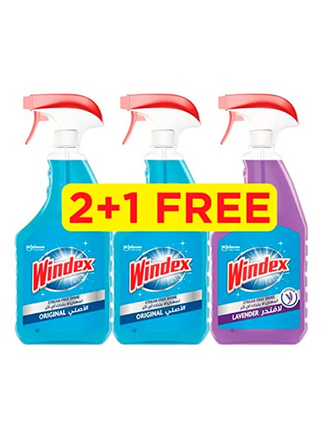 Windex Pack of 3 Glass Cleaner Original And Lavender Purple 750ml