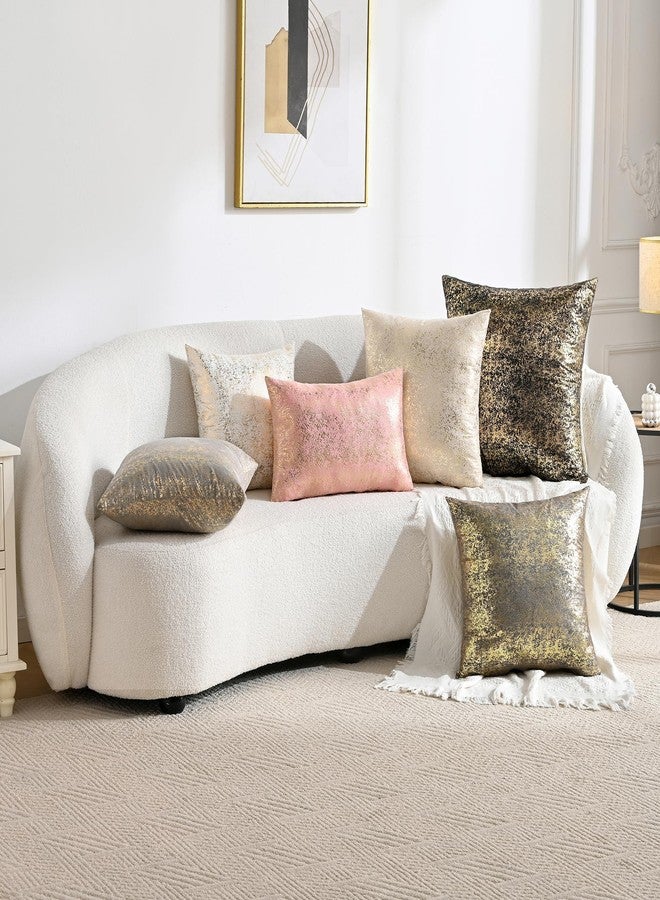 مجموعة من 2 غطاء وسادة مزخرف لامع من JELLYMONI، غطاء وسادة ذهبي لامع 18 × 18 بوصة لغرفة المعيشة أو السرير أو الأريكة أو ديكور منزلي فاخر (18 × 18 بوصة، ذهبي أبيض) - Image 4