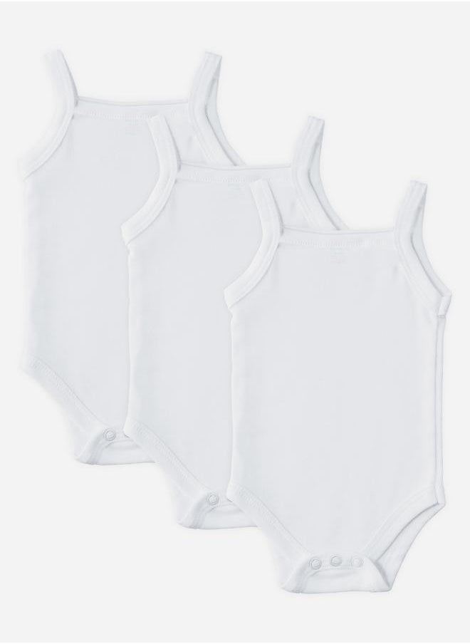 Babies Basic Pack of 3 - Solid Combed Cotton Sleeveless Bodysuit  - Image 1