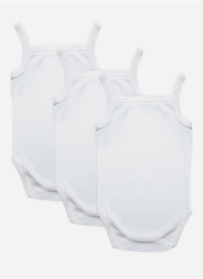 Babies Basic Pack of 3 - Solid Combed Cotton Sleeveless Bodysuit  - Image 4