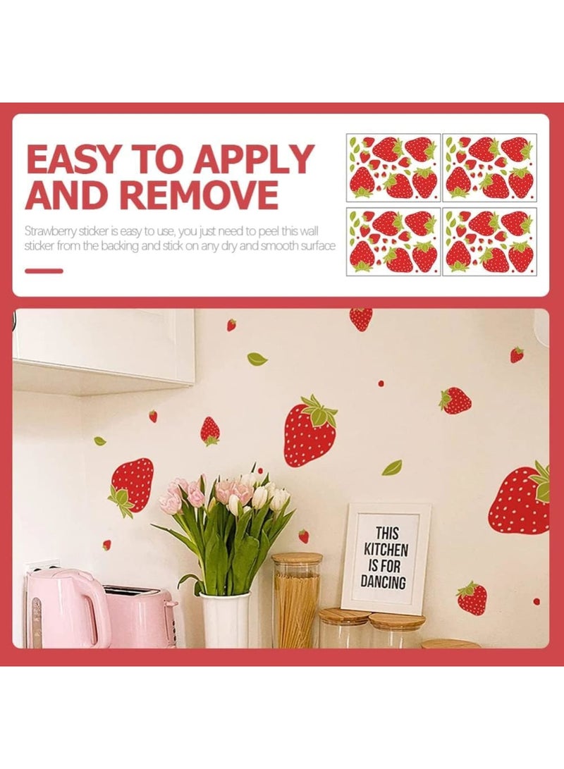 SOLARAE Wall Decals, Strawberry Wall Decals, Colorful PVC Stickers for Room Decor, Peel and Stick Fruit Wall Stickers for Living Room Background Kitchen Cabinet Window, 4 Sheets - Image 2