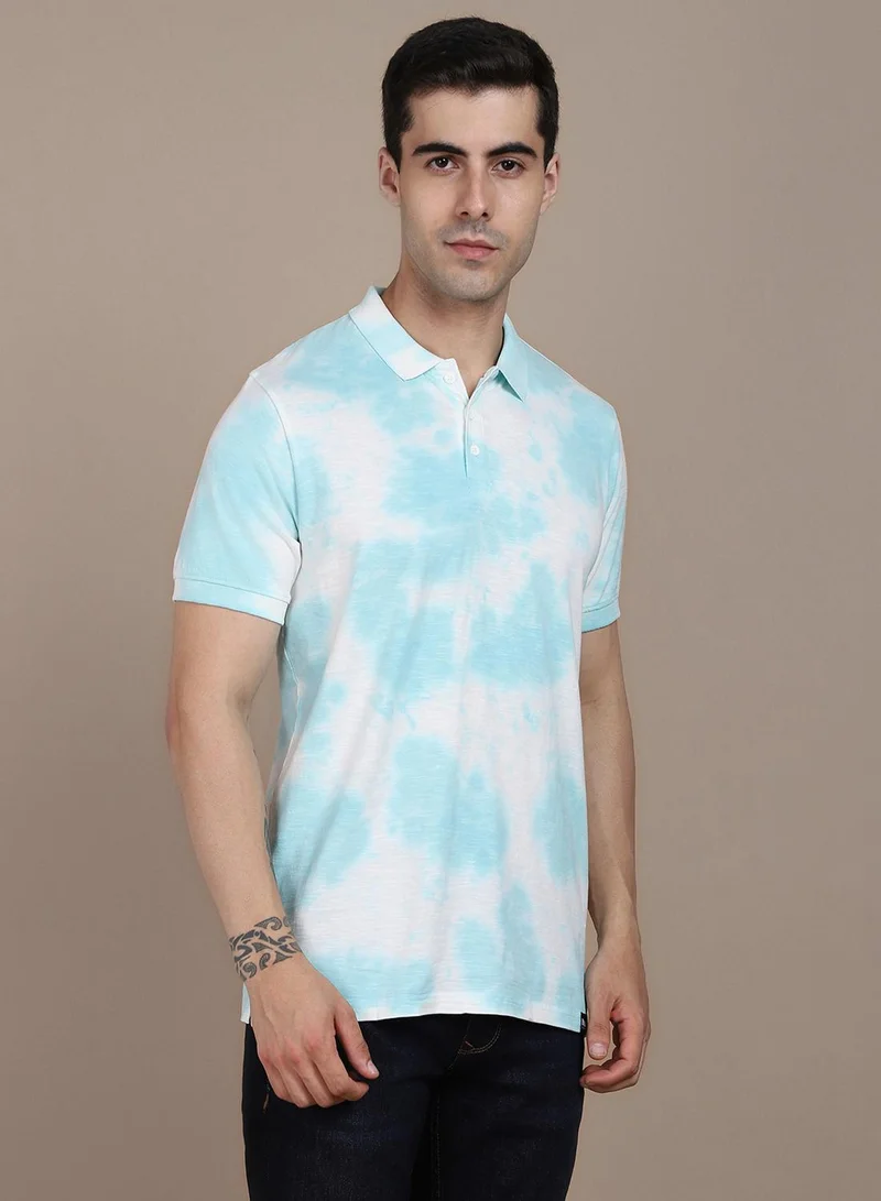 Dennis Lingo Green Dyed Regular Fit Polo Collar T-shirt for Men - 100% Cotton, Half Sleeves, Casual