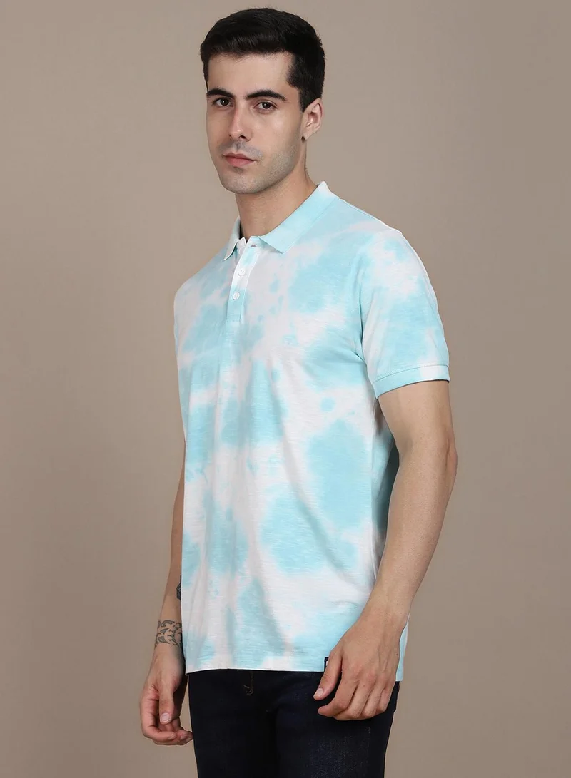 Dennis Lingo Green Dyed Regular Fit Polo Collar T-shirt for Men - 100% Cotton, Half Sleeves, Casual